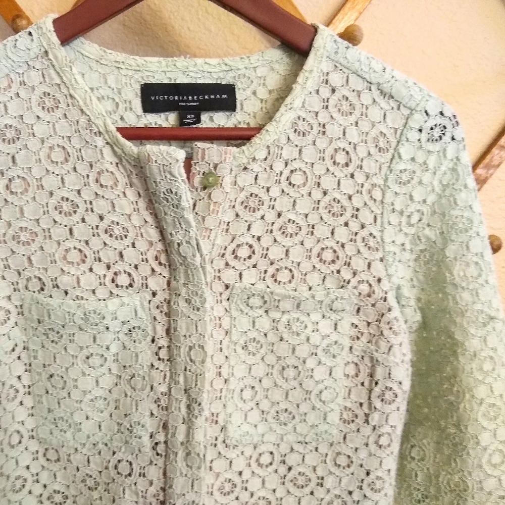 Victoria Beckham Mint & Nude Lace Mod Mini Dress - Picture 2 of 5